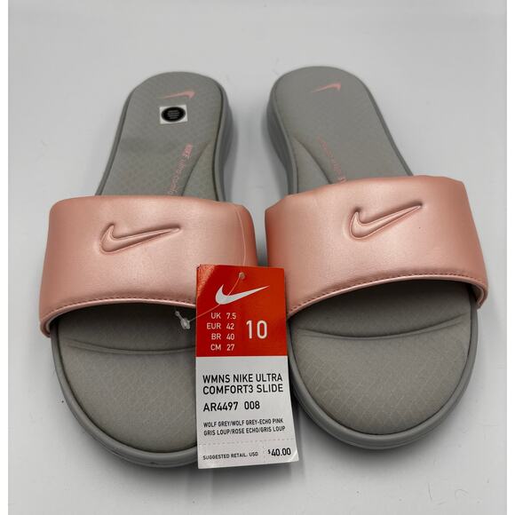 Nike Women’s Ultra Comfort 3 Slide sandals in Wolf Grey/Echo Pink Size 10 NWT - Picture 2 of 8